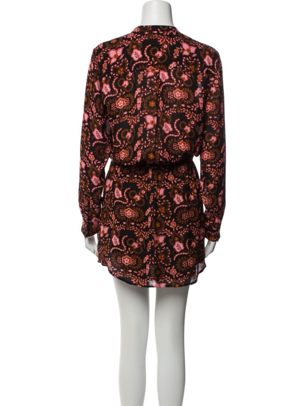 A.L.C. Liza 100% Silk Mini Dress Black Pink Multi Floral Shirt Dress EUC Size 0 - Picture 8 of 8